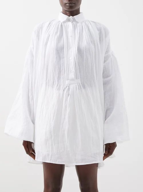 Carmen Half-button Linen-cotton Blend Shirt - Womens - White