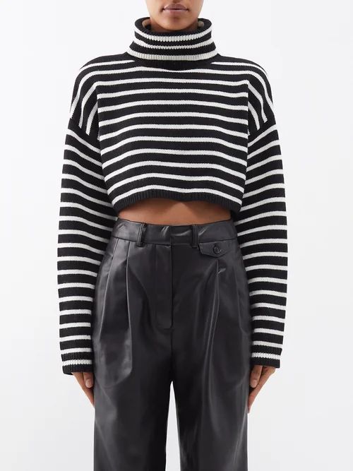 Athina Striped Cropped Wool-blend Sweater - Womens - Black White