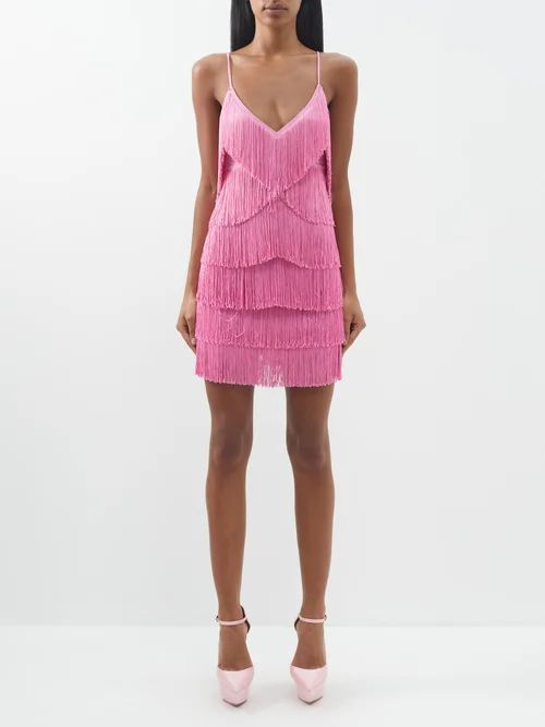 Fringe-trimmed Mini Dress - Womens - Pink