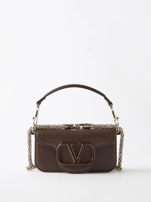 Locò Small V-logo Leather Shoulder Bag - Womens - Dark Brown