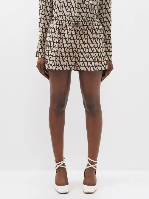 Toile Iconographe Silk-faille Shorts - Womens - Black Taupe