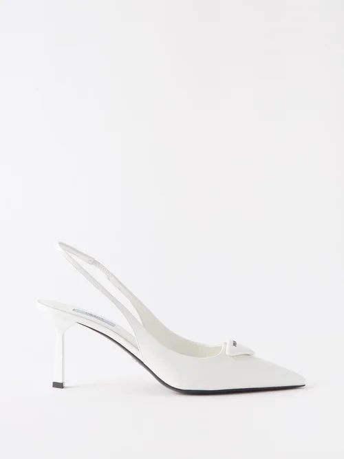 Triangle-plaque 75 Leather Slingback Pumps - Womens - White