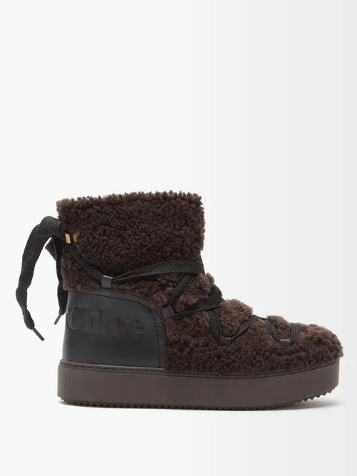 Charlee Shearling And Leather Boots - Womens - Dark Brown