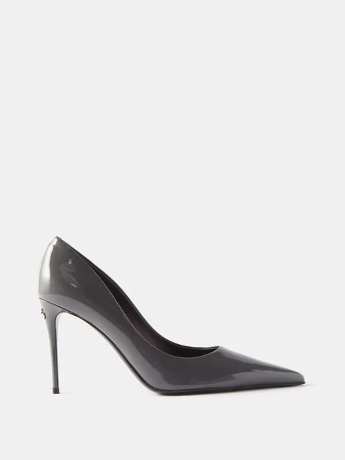 Patent-leather Point-toe Pumps - Womens - Dark Grey