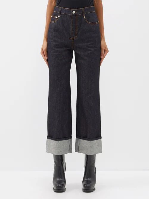 High-rise Cropped Jeans - Womens - Dark Denim