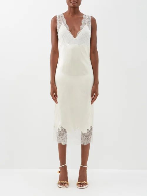 Lace And Satin-duchesse Midi Dress - Womens - White