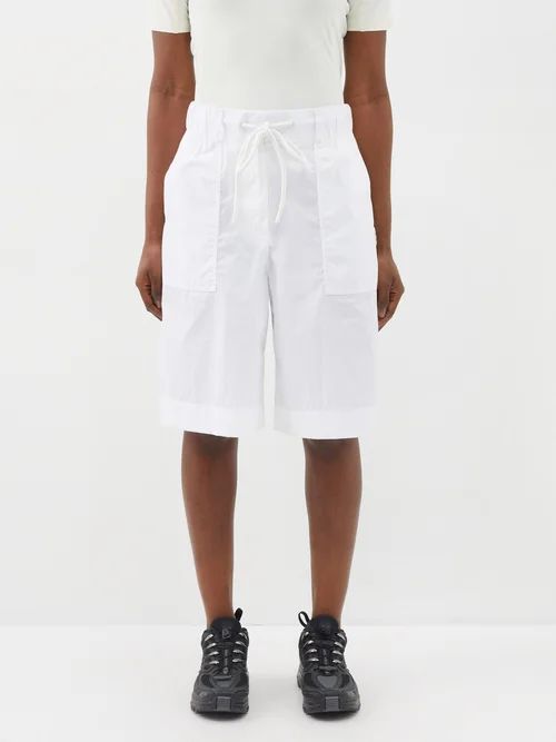 Drawstring Cotton-blend Poplin Shorts - Womens - White
