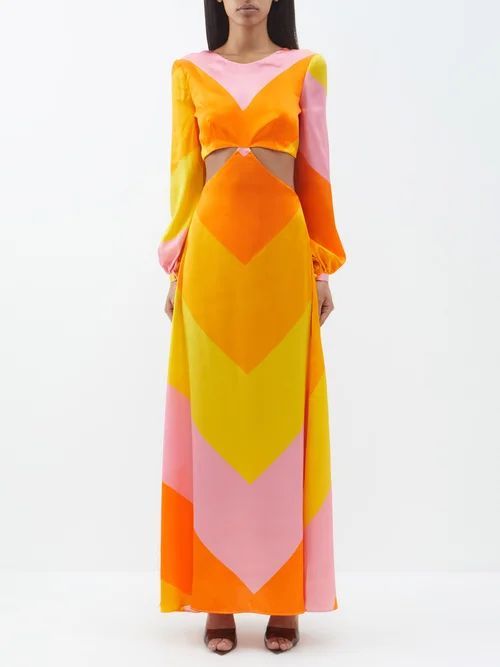 Fiona Cutout Striped Satin Maxi Dress - Womens - Pink Multi