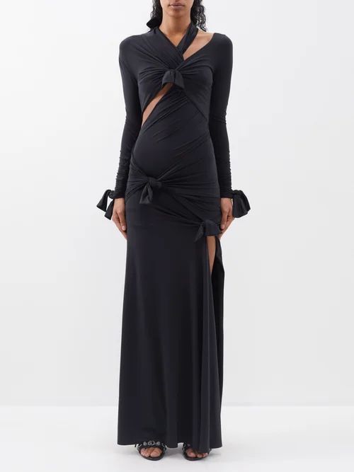 Knotted Jersey Gown - Womens - Black