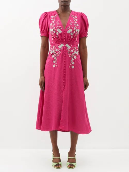 Lea Floral-print Silk Midi Dress - Womens - Multi