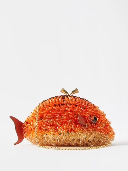 Maud Beaded-satin Fish Clutch Bag - Womens - Orange Multi