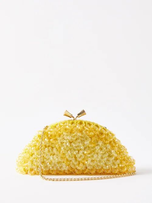 Maud Beaded-satin Lemon Clutch Bag - Womens - Yellow