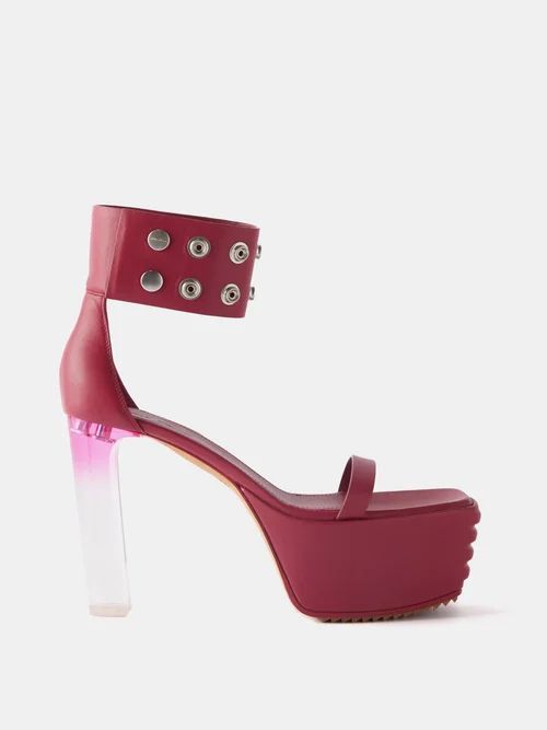 Minimal Grill Leather Platforms Sandals - Womens - Pink Silver