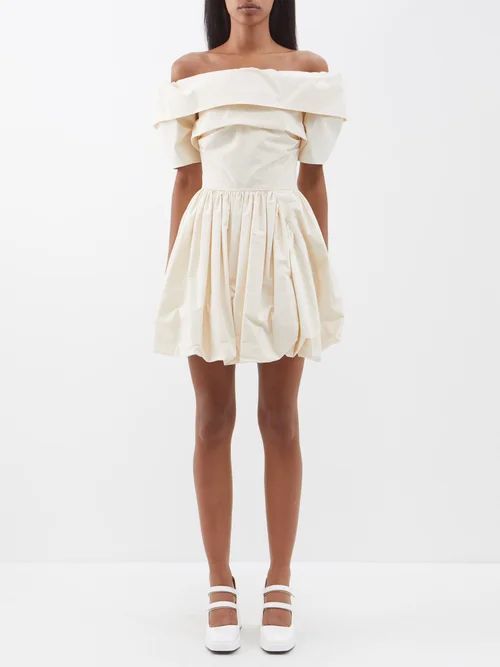 Paisley Off-the-shoulder Cotton Mini Dress - Womens - Ivory