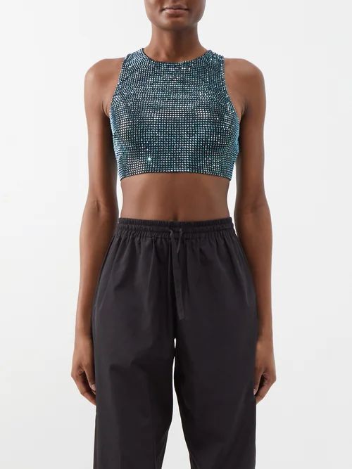 Sequinned Jersey Cropped Top - Womens - Black