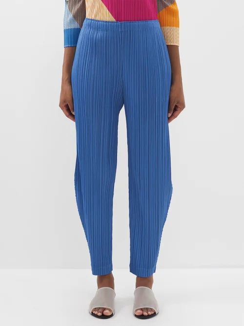 Technical-pleated Curved-leg Trousers - Womens - Blue