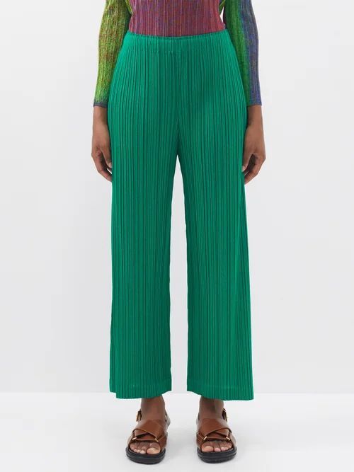 Technical-pleated Jersey Trousers - Womens - Bright Green