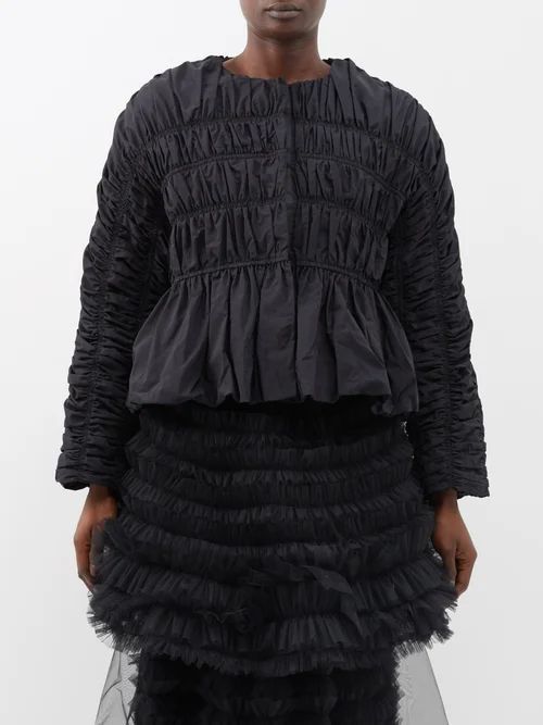 Tora Bubble-hem Shirred Cotton-blend Jacket - Womens - Black