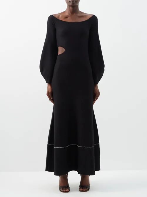 Oskar Cutout Off-the-shoulder Wool-blend Dress - Womens - Black