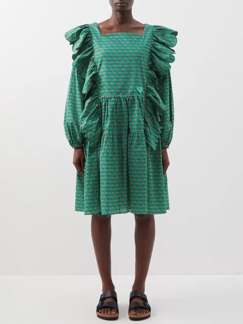 Amal Cotton-poplin Dress - Womens - Green Multi