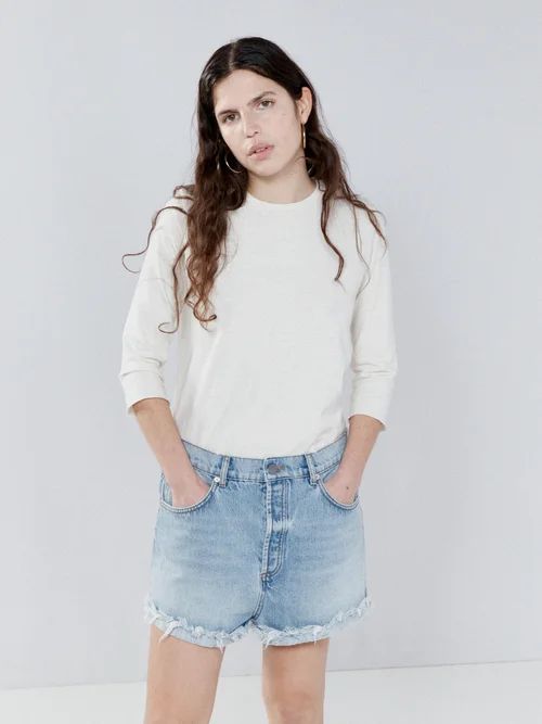 Clip Organic-cotton Frayed Denim Shorts - Womens - Indigo