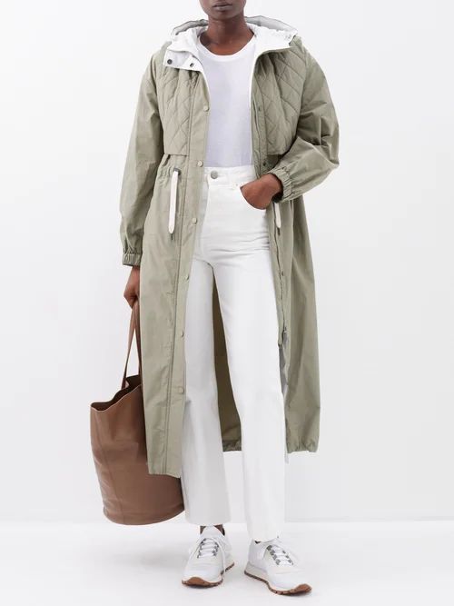 Quilted-yoke Hooded Trench Coat - Womens - Khaki