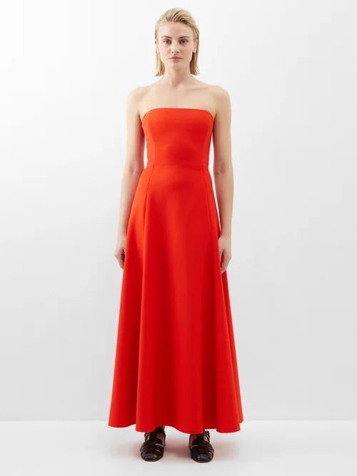 Arion Bandeau-neck Wool Maxi Dress - Womens - Orange