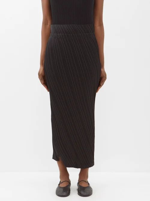 Asymmetric Zipped Technical-pleated Jersey Skirt - Womens - Black