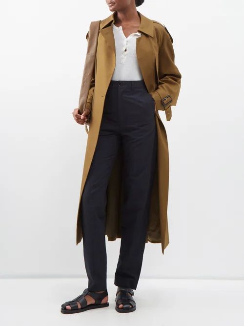Checked Seersucker-wool Suit Trousers - Womens - Black Grey