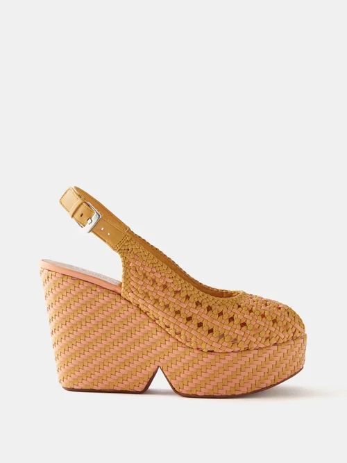 Dolka Woven-leather Slingback Platform Sandals - Womens - Yellow Pink