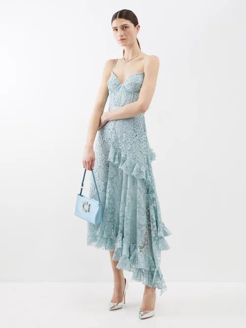 Melora Ruffled Lace Corset Dress - Womens - Light Blue