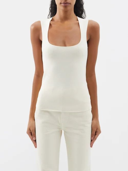 Square-neck Jersey Tank Top - Womens - Off White