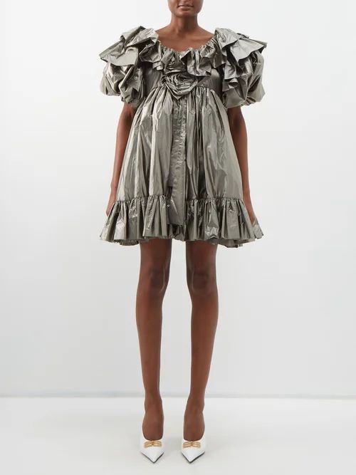 Zandra Ruffled Mini Dress - Womens - Dark Grey