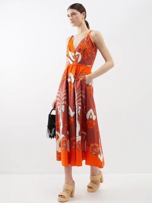 Sumo Florentino Printed Cotton Dress - Womens - Orange Multi