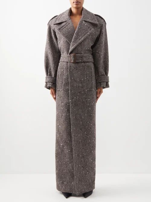 Herringbone Wool-blend Tweed Coat - Womens - Grey Ivory