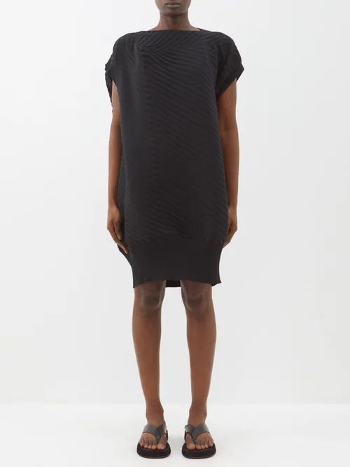 Draped Technical-pleated Jersey Dress - Womens - Black