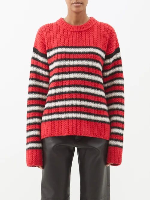 Striped Crewneck Sweater - Womens - Red Stripe