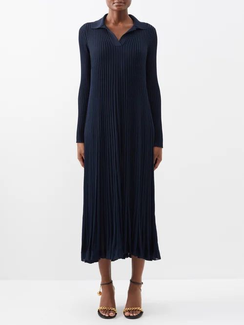 Ribbed-knit Jersey Dress - Womens - Navy