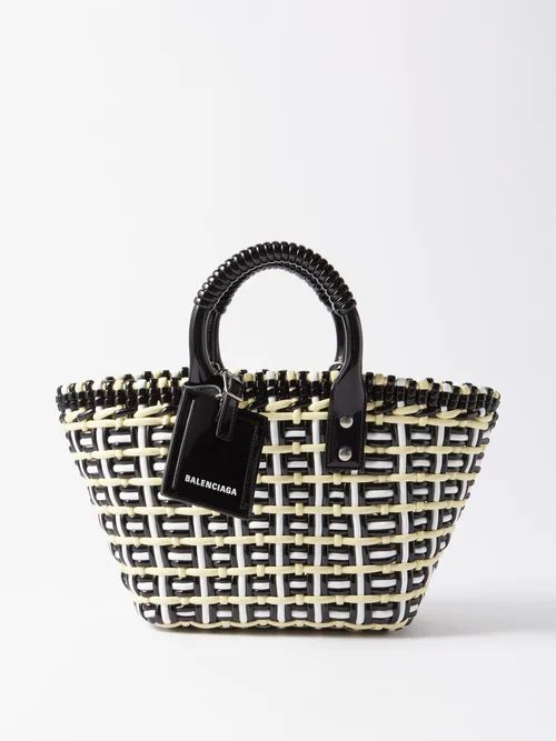 Bistro Xs Woven Faux-leather Basket Bag - Womens - Yellow Multi