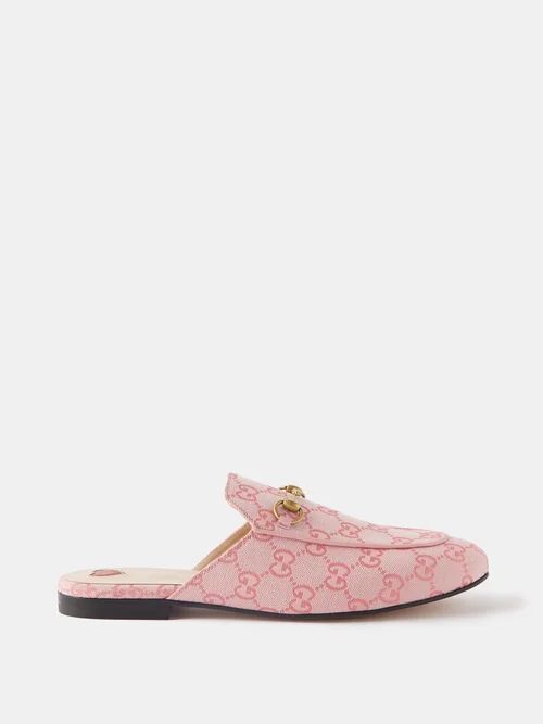 Princetown Gg-supreme Canvas Backless Loafers - Womens - Light Pink
