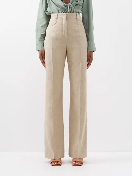 Sauge High-rise Linen Trousers - Womens - Beige