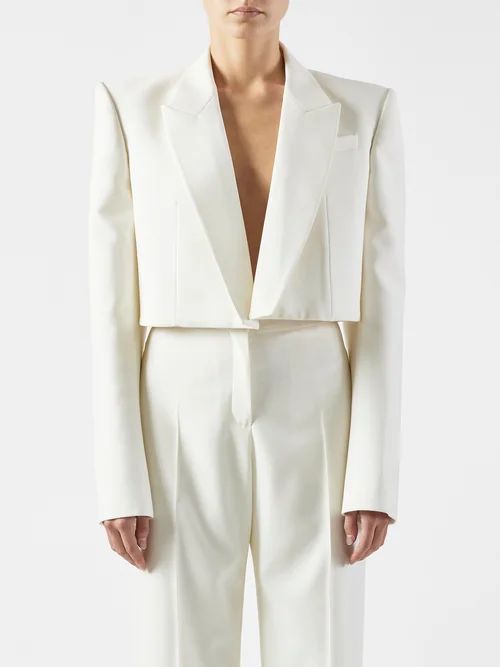 Cropped Wool-twill Blazer - Womens - Ivory