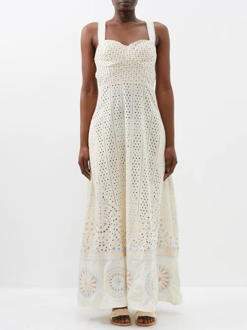 Azzurra Amalfi Broderie-anglaise Cotton Maxi Dress - Womens - Ivory