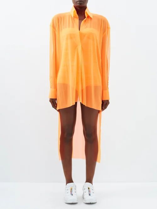 Hi Low Oversized Mesh Shirt - Womens - Neon Orange