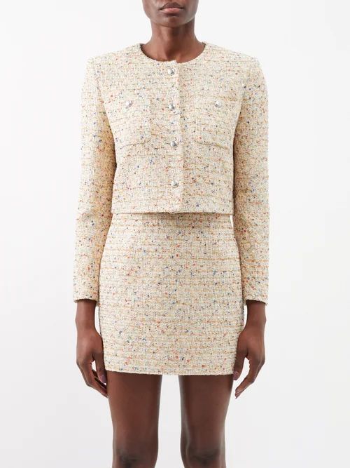 Sequinned Cotton-blend Tweed Jacket - Womens - Beige Multi