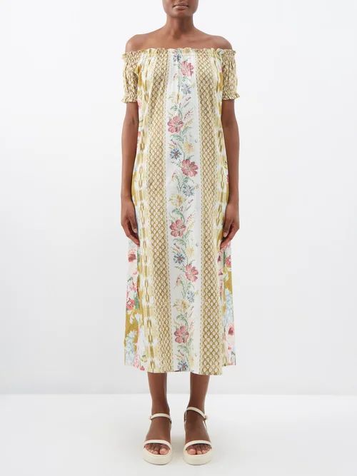Sidonia Off-the-shoulder Cotton-khadi Dress - Womens - Mustard