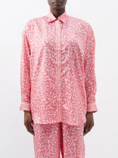 Stevie Floral-print Silk-habotai Shirt - Womens - Pink Print