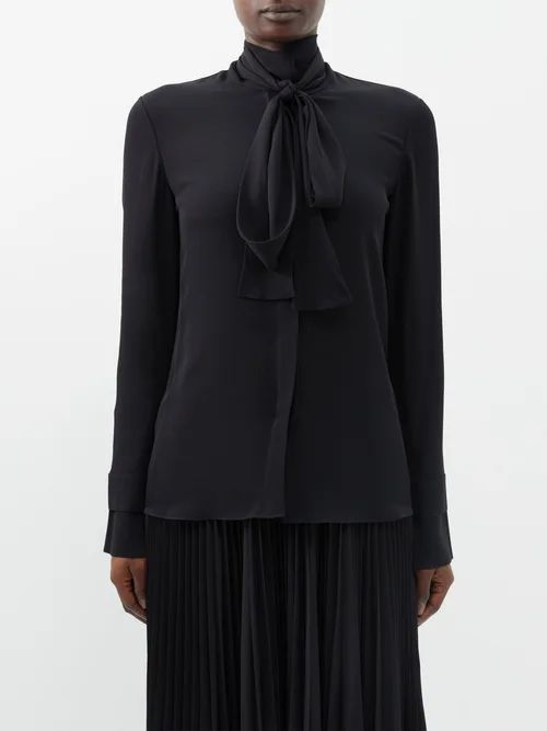 Tash Pussy-bow Silk-georgette Shirt - Womens - Black