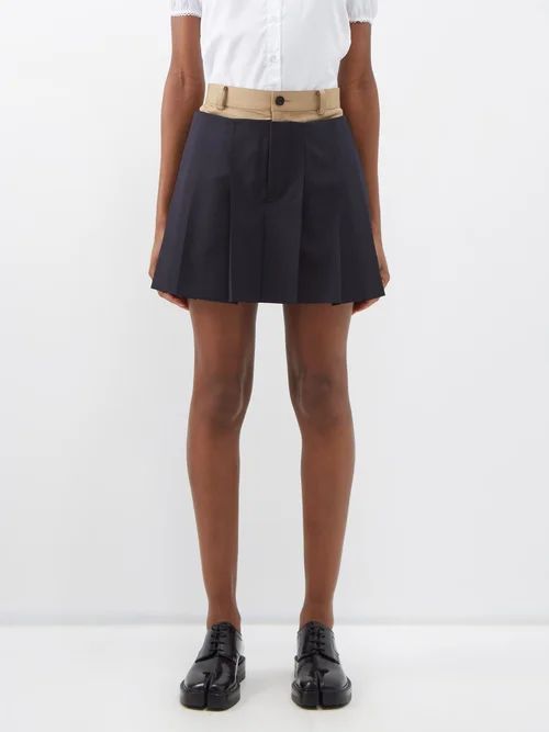 Technical-blend Mini Skirt Shorts - Womens - Navy Beige
