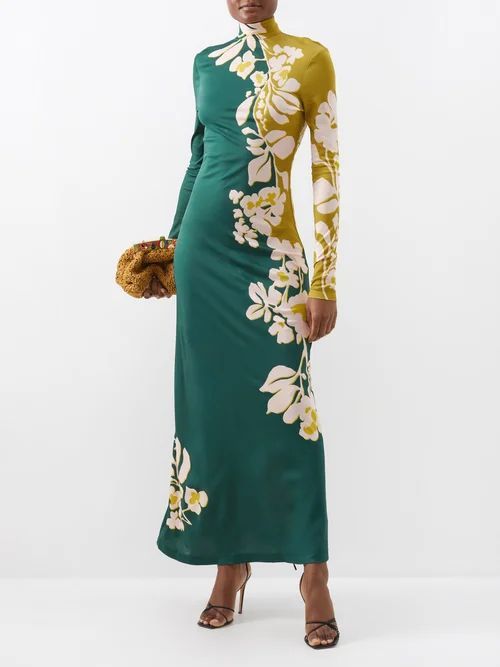 Halle Jasmine-print Jersey Maxi Dress - Womens - Green Multi